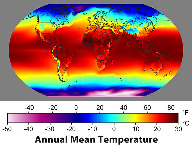 average surface temperature map of the world