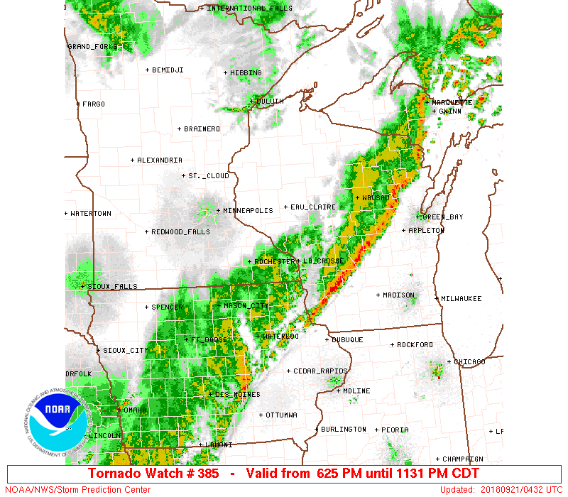 radar image of a squall line (NOAA)